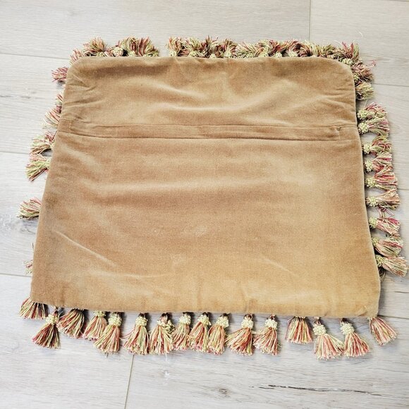 Vtg Wool Floral Needlepoint Hand Embroidery Pillow Case Sham Tassel Trim 17 x 15 - Picture 5 of 6